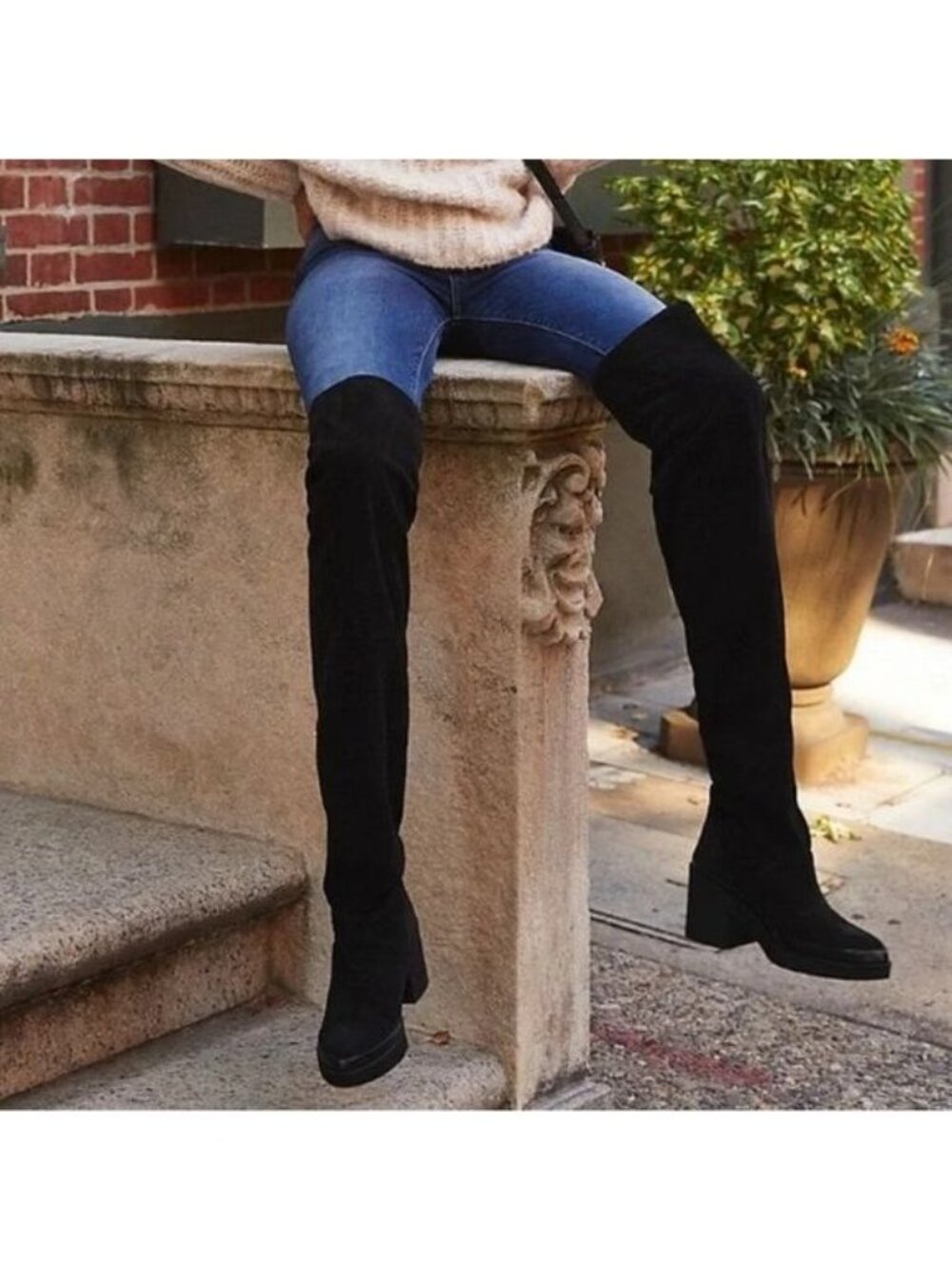 NIB Free People Black Spanish Suede Block Heel Over The Knee Slouch Boots 10
